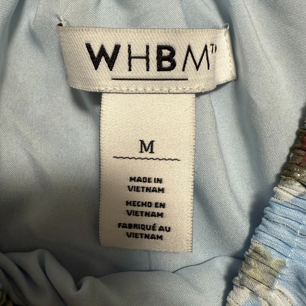 WHBM Cottagecore Off Shoulder Chiffon Floral Blouse M Light Blue Lurex Shimmer - Picture 2 of 11